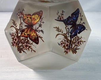 Vintage Westmorland Satin Glass Fairy Light Butterfly Candle Holder Faceted