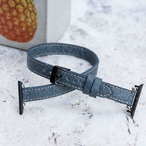 Slim Washed Indigo Pineapple Leaf Watch Band Compatible with Apple Watch Series 1-8 image 7