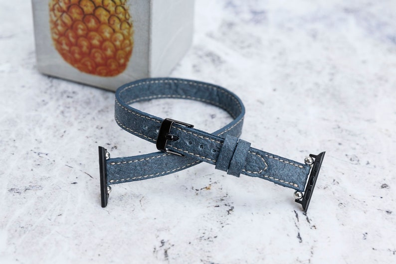 Slim Washed Indigo Pineapple Leaf Watch Band Compatible with Apple Watch Series 1-8 image 7