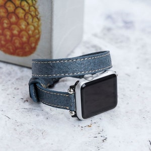 Slim Washed Indigo Pineapple Leaf Watch Band Compatible with Apple Watch Series 1-8 image 4