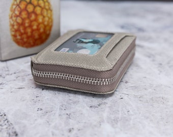 Waterproof Canvas Accordion Wallet with tons of cards space - vegan - for business cards, credit cards and cash - light khaki