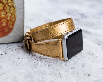 Gold Piñatex Apple Watch Band – Plant-Based Double Tour Strap