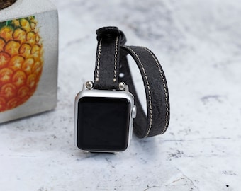 Slim Black Pineapple Leaf Watch Band - Compatible with Apple Watch Series 1-8