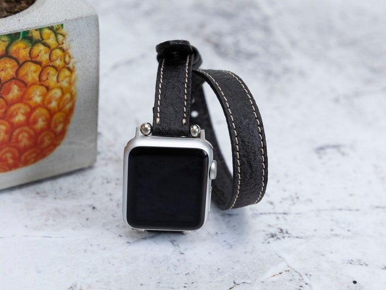 Slim Black Pineapple Leaf Watch Band Compatible with Apple Watch Series 1-8 image 1