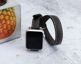 Slim Dark Brown Pineapple Leaf Watch Band - Compatible with Apple Watch Series 1-8