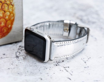 Silver Pineapple Leaf (Piñatex) Watch Band - Compatible with Apple Watch Series 1-8