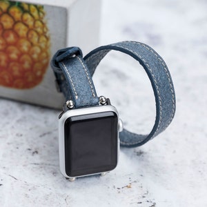 Slim Washed Indigo Pineapple Leaf Watch Band Compatible with Apple Watch Series 1-8 image 6