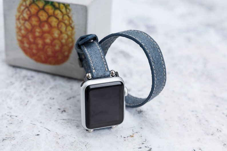 Slim Washed Indigo Pineapple Leaf Watch Band Compatible with Apple Watch Series 1-8 image 6