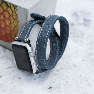 Slim Washed Indigo Pineapple Leaf Watch Band Compatible with Apple Watch Series 1-8 image 1