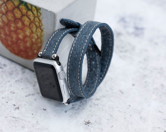 Slim Washed Indigo Pineapple Leaf Watch Band - Compatible with Apple Watch Series 1-8