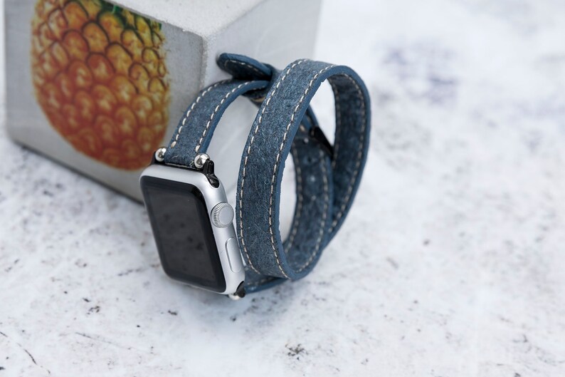 Slim Washed Indigo Pineapple Leaf Watch Band Compatible with Apple Watch Series 1-8 image 1