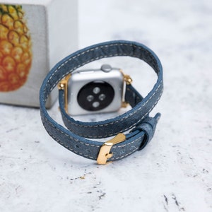 Slim Washed Indigo Pineapple Leaf Watch Band Compatible with Apple Watch Series 1-8 image 8