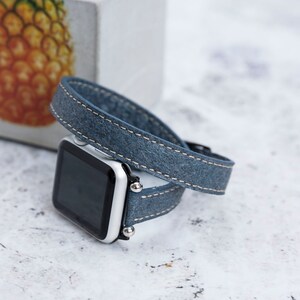 Slim Washed Indigo Pineapple Leaf Watch Band Compatible with Apple Watch Series 1-8 image 5