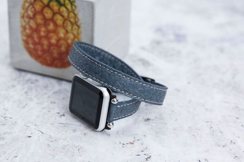 Slim Washed Indigo Pineapple Leaf Watch Band Compatible with Apple Watch Series 1-8 image 5