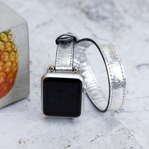 Slim Silver Pineapple Leaf (Piñatex) Watch Band - Compatible with Apple Watch Series 1-8