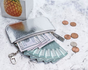 Piñatex pouch with key chain - made from Pineapple Fabric and Vegan Suede