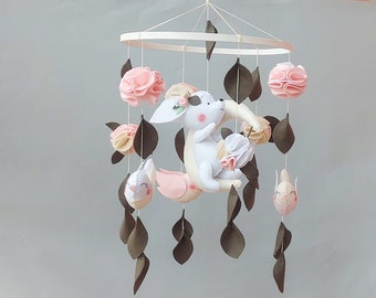 Bunny baby mobile, Felt flower mobile Baby girl mobile, Bunny nursery decor, Cloud mobile, Nursery Decor, Cloud decor