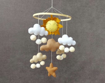 Sun baby mobile, Crib mobile nursery, Sky theme mobile, Felt baby mobile, Cloud nursery mobile, Nursery Decor, Neutral baby mobile