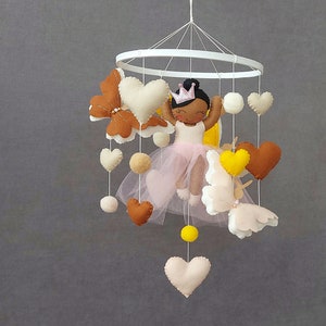 boho baby mobile, crib nursery mobile with butterflies, pom poms and hearts for baby girl nursery, Felt mobile baby shower gift