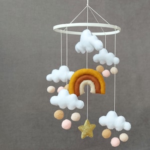Baby mobile Rainbow mobile nursery with terracotta Boho mobile Cloud nursery decor Crib mobile gender neutral