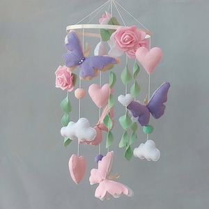 Butterfly mobile, Felt flower mobile, Baby Girl Mobile for Crib, Crib mobile, Baby mobile, Floral nursery decor
