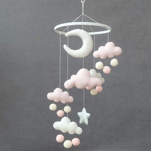 Crib Mobile for nursery decor, Cloud mobile, Moon Mobile, RAINBOW BABY MOBILE, Felt ball mobile nursery, Montessori mobile, Cot mobile