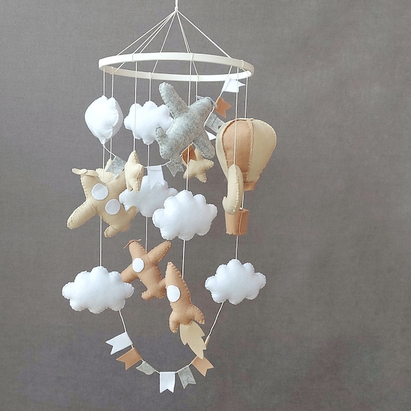 Airplane baby mobile, Nursery mobile, Baby mobile, Hot air balloon mobile, Travel Mobile, Airplane nursery decor, Travel baby shower