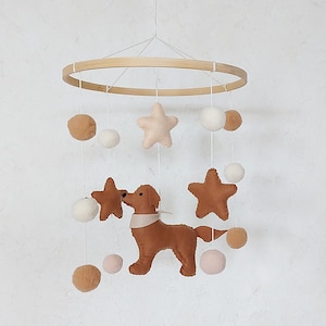 Dog baby mobile, Labrador mobile nursery, Golden retriever mobile, gender neutral mobile, Puppy cot mobile felt, Felt ball mobile crib
