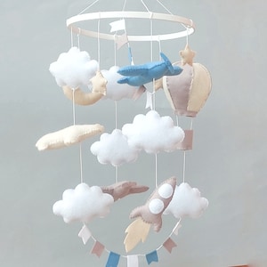 Móbile de bebê avião, Móbile de berçário, Móbile de bebê, Móbile de balão de ar quente, Móbile de viagem, Decoração de berçário de avião, Chá de bebê de viagem
