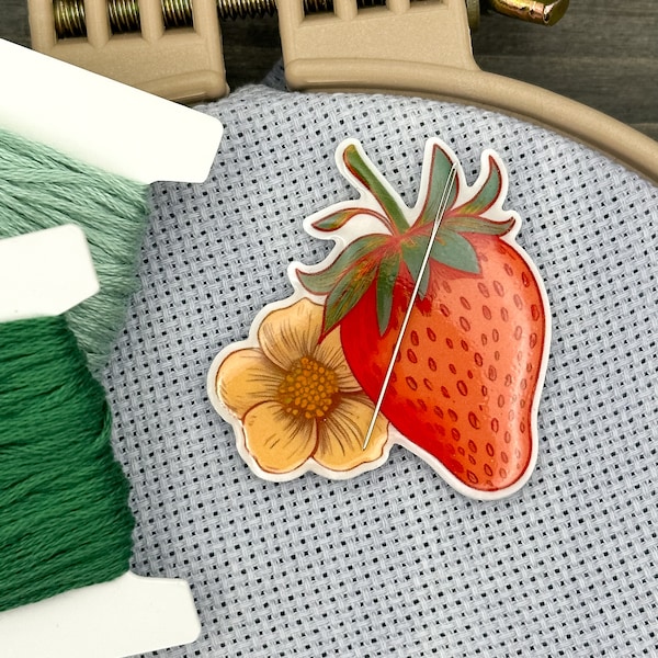 Strawberry | Needle Minder | Cross Stitch | Embroidery | Magnet