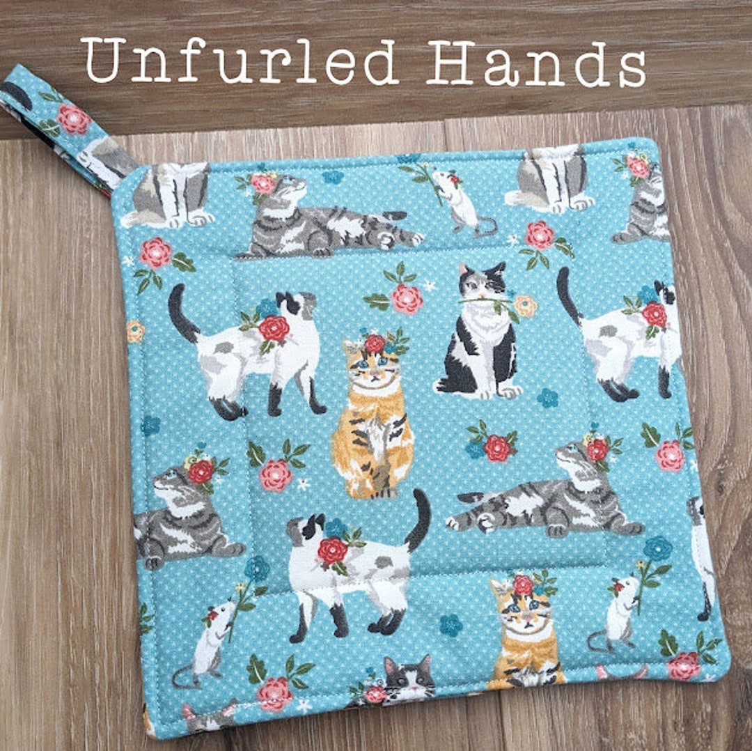 Floral Cats - Custom Pot Holders - Insulated Cotton Hot Pads - Cat ...