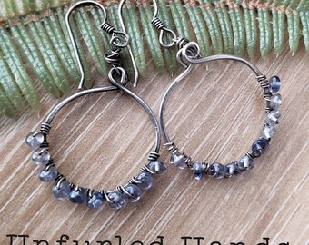 Iolite wrapped hoops