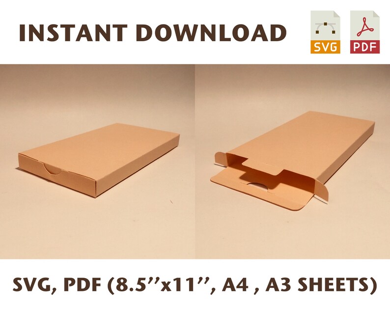 Flat Box Template Thin Box Narrow Box SVG PDF Cricut Etsy