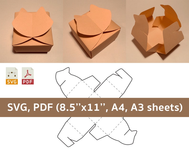 Cat box template cat shaped box cat gift box box with cat Etsy