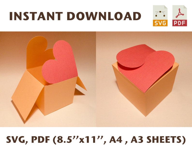 love box template heart box romantic box gift box birthday etsy