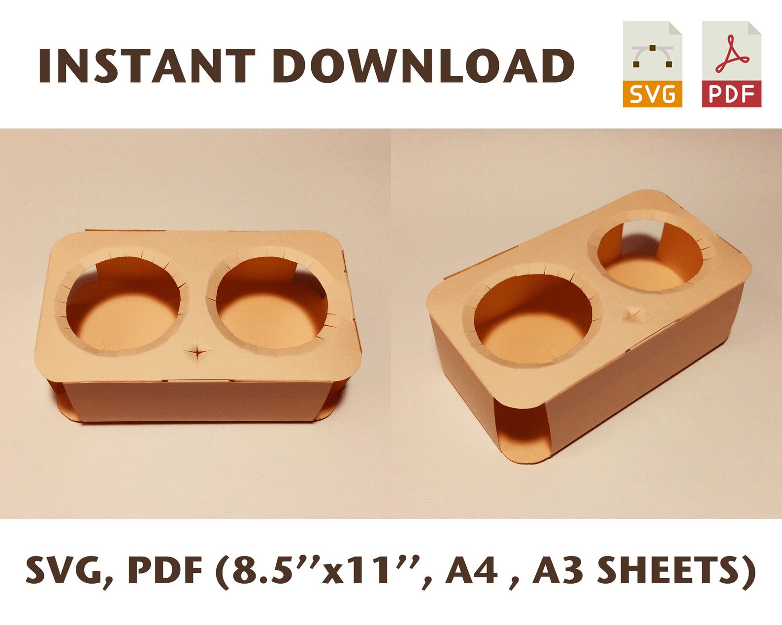 Cup holder template two cup holder coffee cup holder paper Etsy