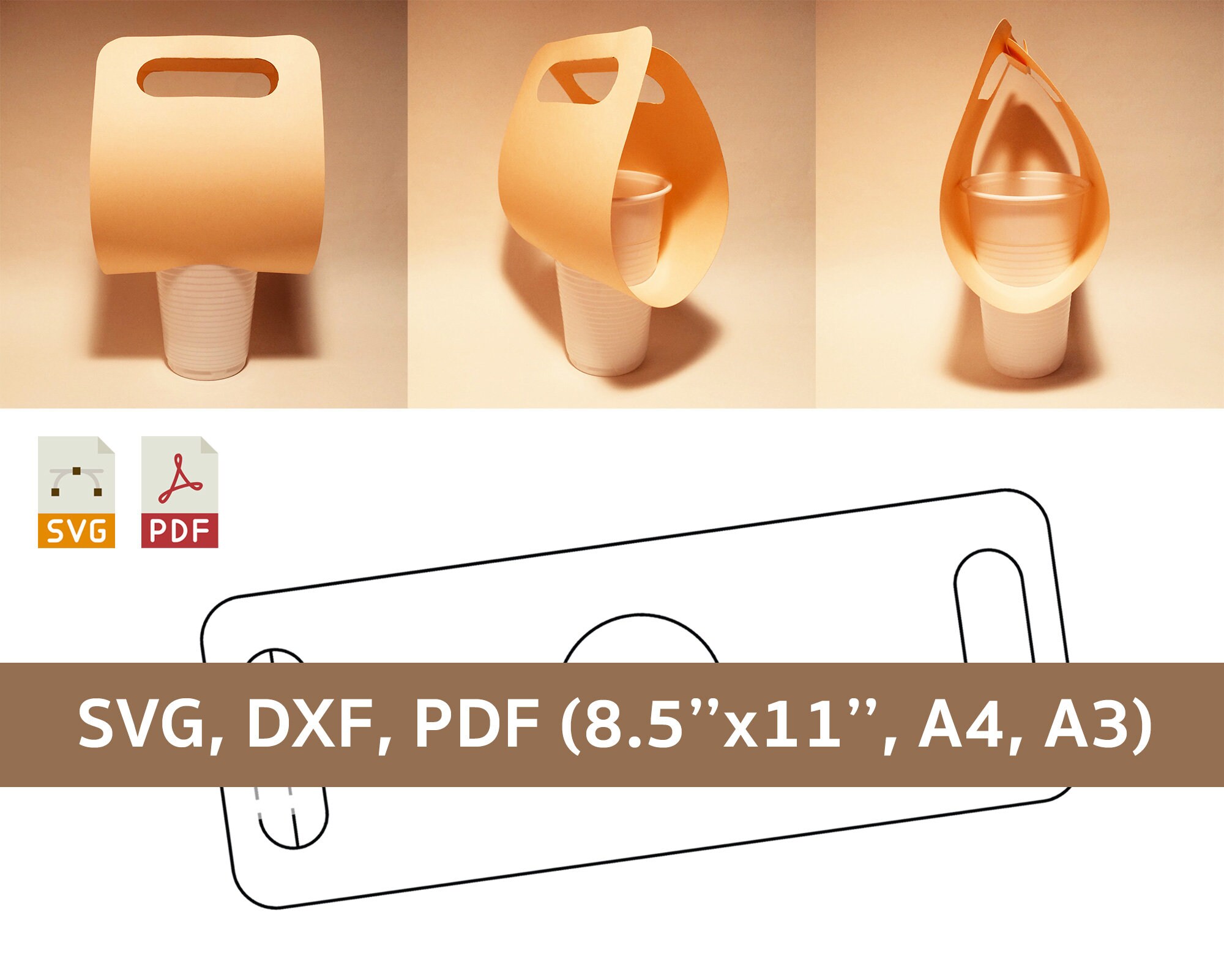 Cup Holder Template Cup Carrier Cup Bag Coffee Cup Holder Etsy