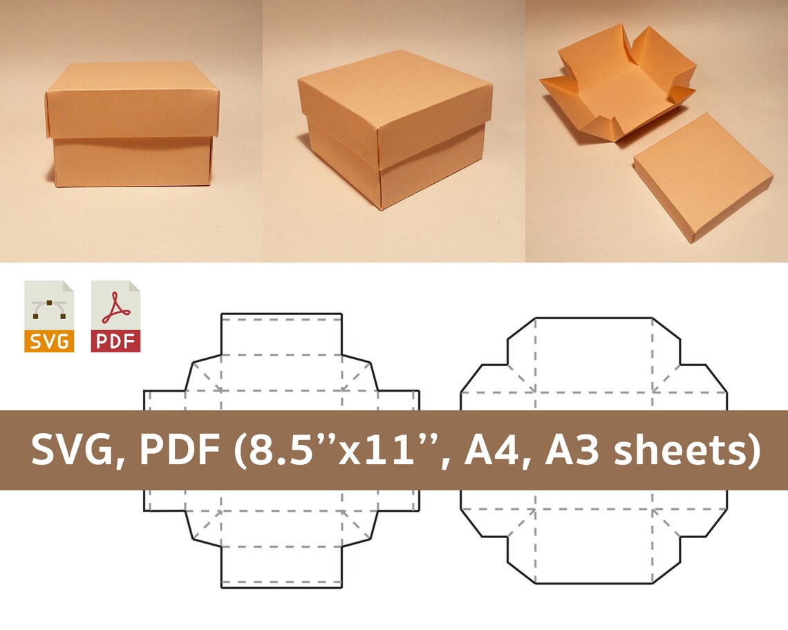 Box with lid template square box with lid gift box with lid Etsy