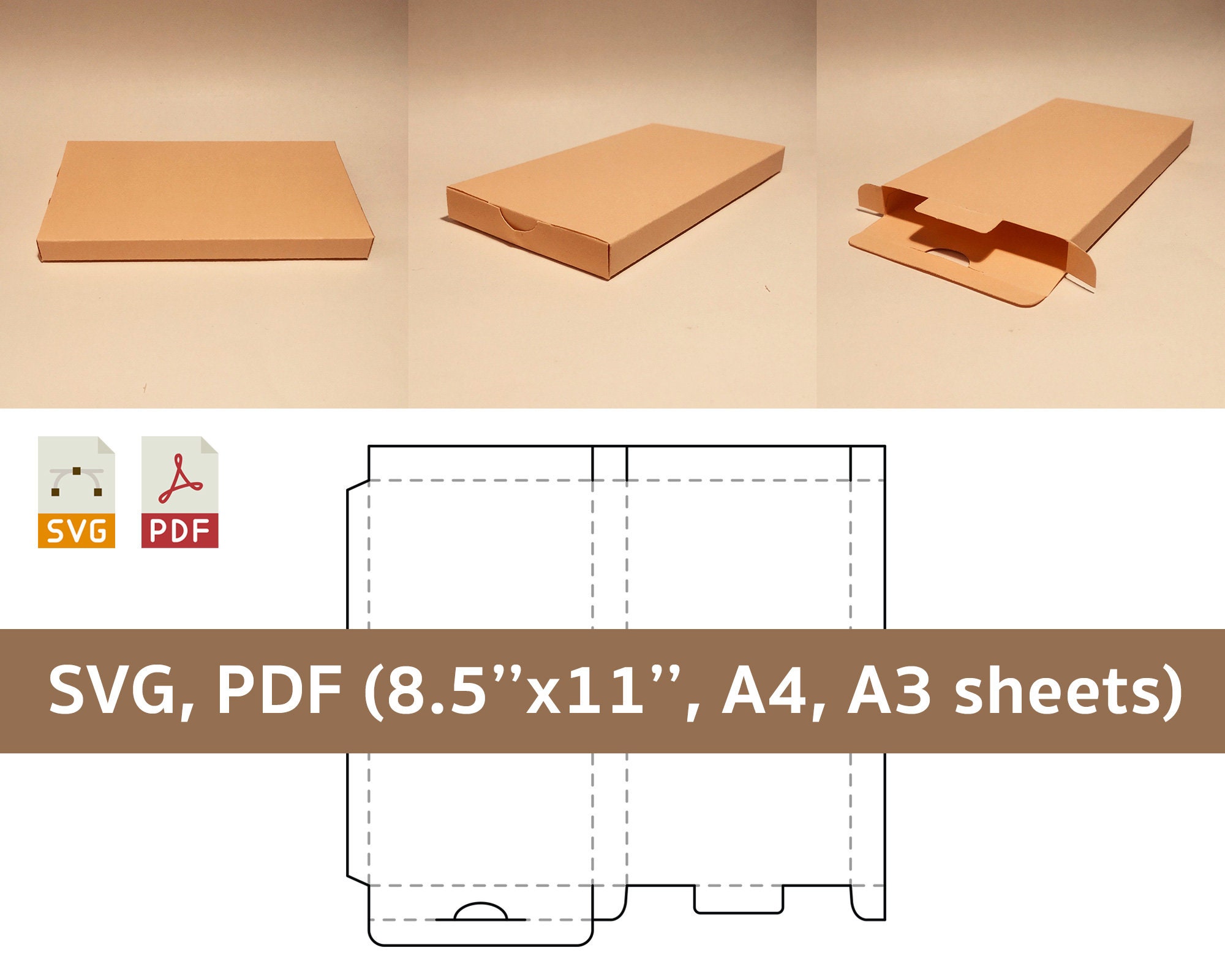 Download Flat Box Template Thin Box Narrow Box Svg Pdf Cricut Etsy