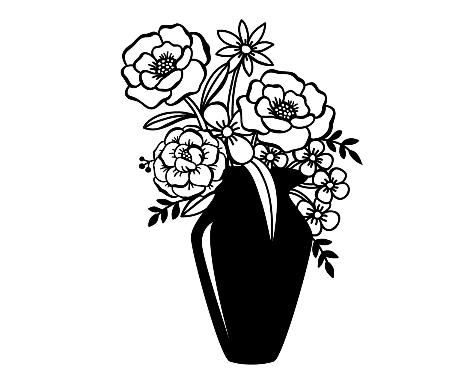 Flower Vase Svg Flower Vase Template Flower Vase Dxf Flower Etsy