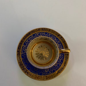 Vintage ELW Demitasse Cup &amp; Saucer Blue/Gold Print | Etsy