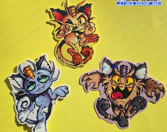 HOLOGRAPHIC Meowth and Regional Alolan and Galarian Variants POKEMON STICKERS!! (3 piece set!)