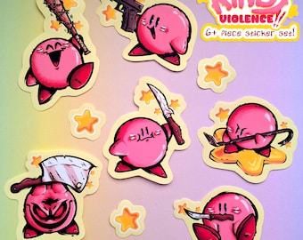 KIRBY VIOLENCE STICKERS!! (6+ piece set!)
