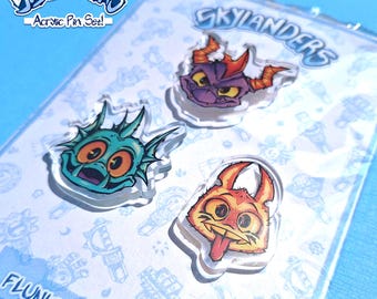SKYLANDERS 1.5" Clear Acrylic Pins!! (3 Piece set!)