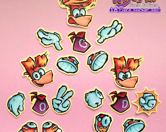 RAYMAN Piece-By-Piece STICKERS!! (18 piece set!)