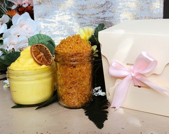 Geschenkdoos | Gift Set Oranje Creamsicle Kurkuma Badzouten &Amp; Body Butter Gift Set met Gift Box