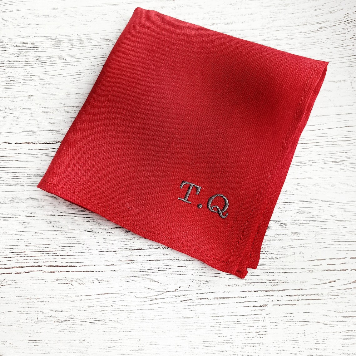 Red linen handkerchief custom embroidered Etsy