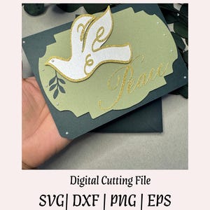 Tarjeta de Paloma y Paz / Tarjeta navideña SVG / Archivo de corte de tarjeta SVG Papercut / Tarjeta DIY Cricut/Silhouette/Láser