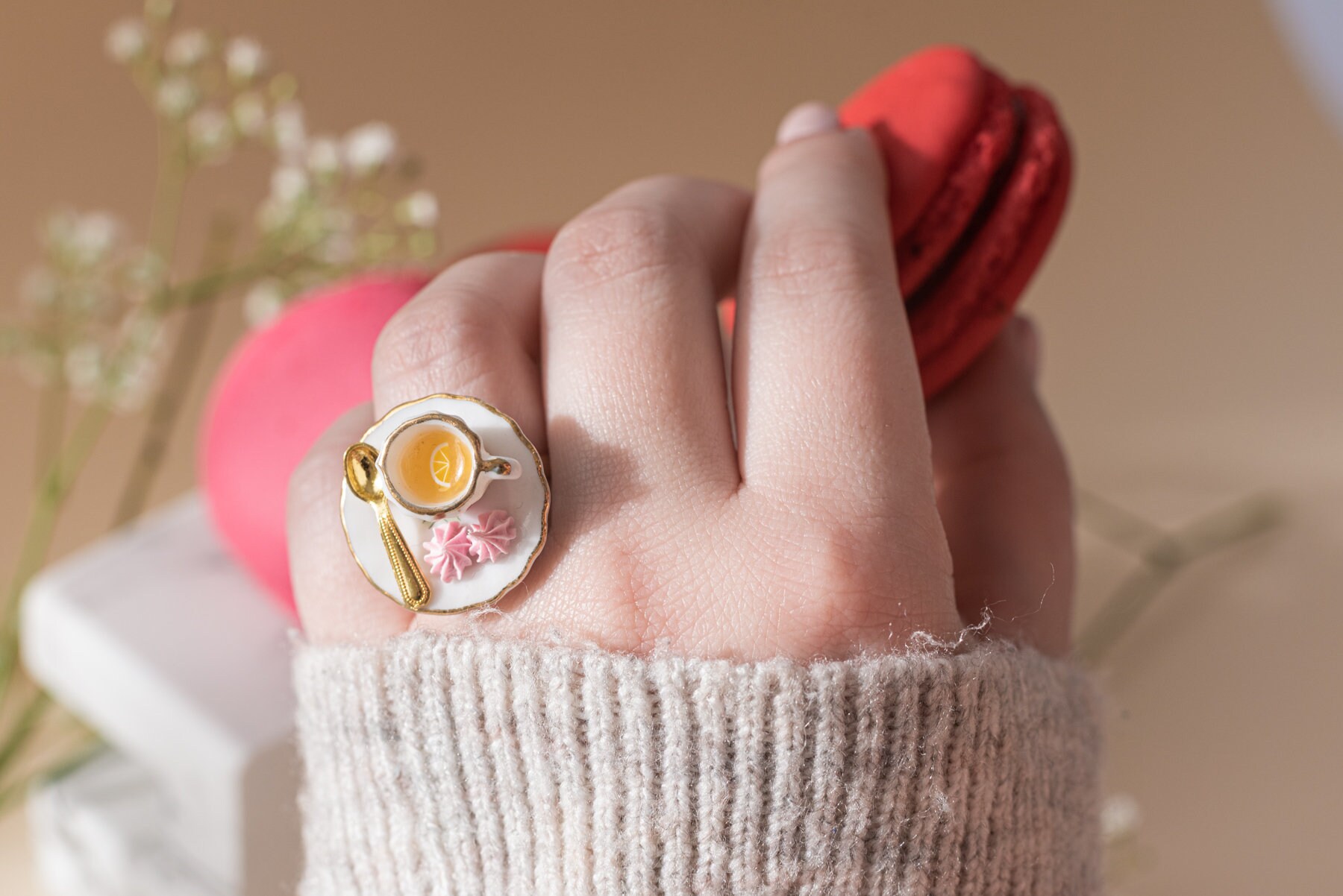 Food Jewellery Tea and Meringues Cream Tea Ring Miniature Etsy