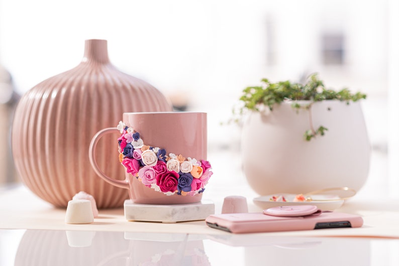 Polymer Clay Flower Decorated Mug Personalised Mug Polymer Etsy